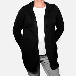 Black Hooded Open Front Cardigan Oversized XL 1X Cozy Loungewear Athleisure